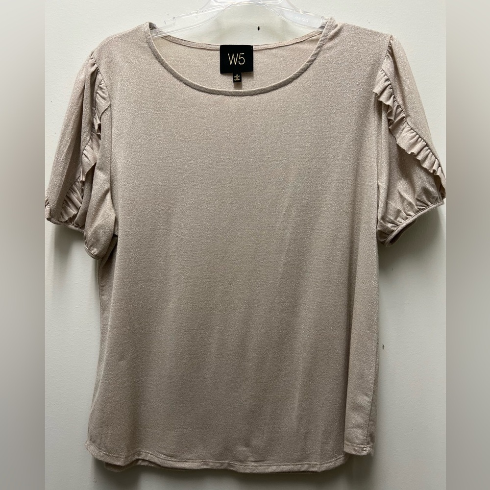 W5 metallic cream Ruffle short Sleeve Top size M